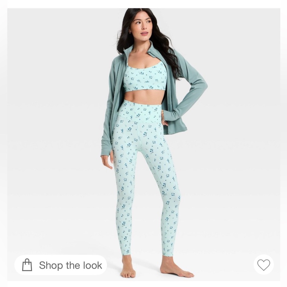 Women’s High-Waist Floral Leggings & Sports Bra Set - Mint